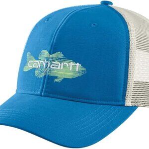 Carhartt 5694 Canvas Mesh Snap-Back Fish Graphic Cap in Azure Blue NWT